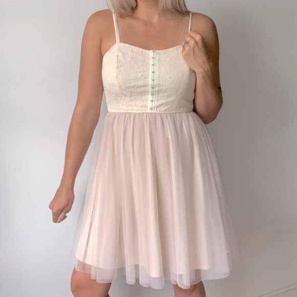 Xhilaration Dresses & Skirts - XHILARATION | Whimsical Crochet Bustier Tulle Cottage Core Fairy Garden Dress